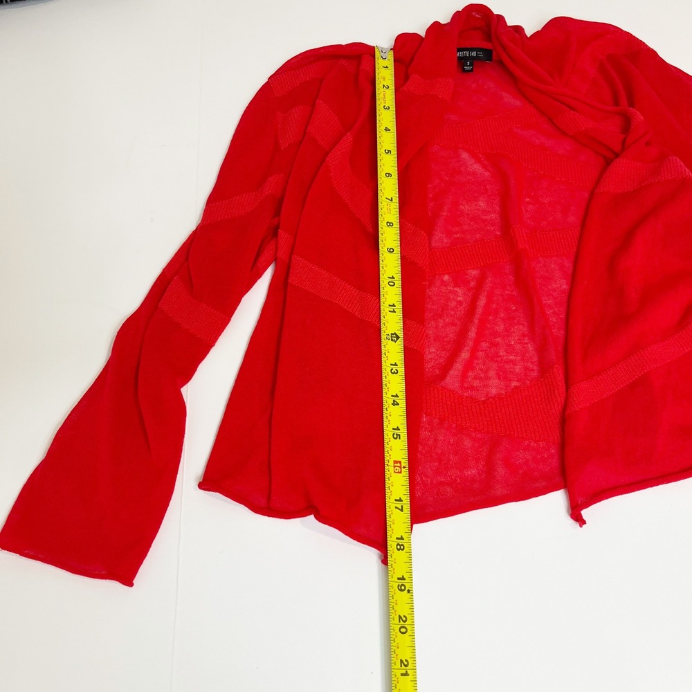 Lafayette 148 New York Womens Red Sheer Knit Open Front Cardigan Sweater SMALL - Picture 6 of 8